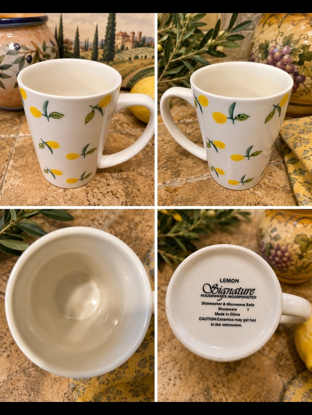 Signature Lemon Pattern White Ceramic Mug/Latte Cup.